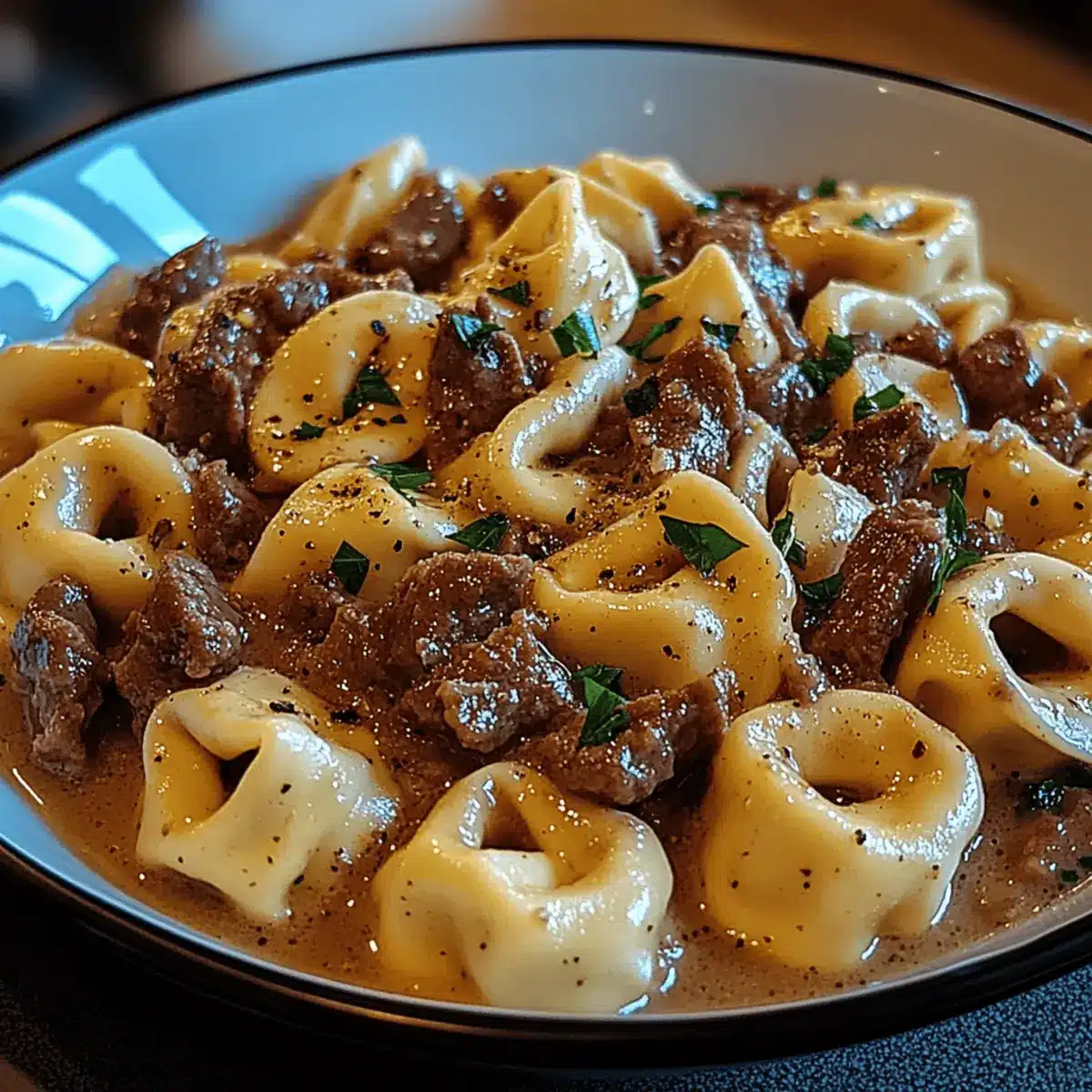 Cheesesteak Tortellini in Rich Provolone Sauce