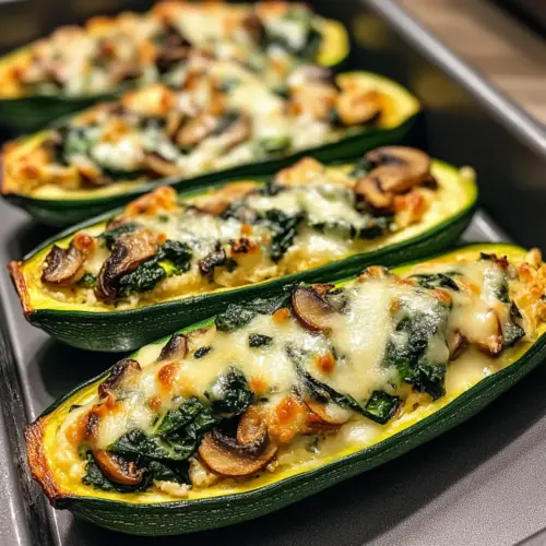 Spinach, Mushroom, and Ricotta Stuffed Zucchini Boats