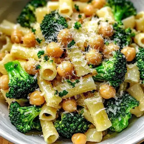 Broccoli Chickpea Pasta with Garlic Olive Oil