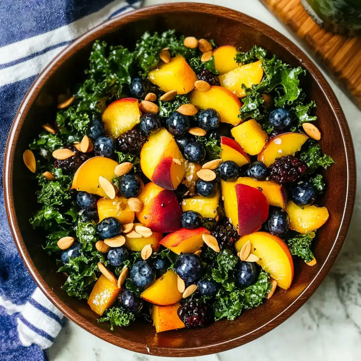 Summer Peach Blueberry Kale Salad