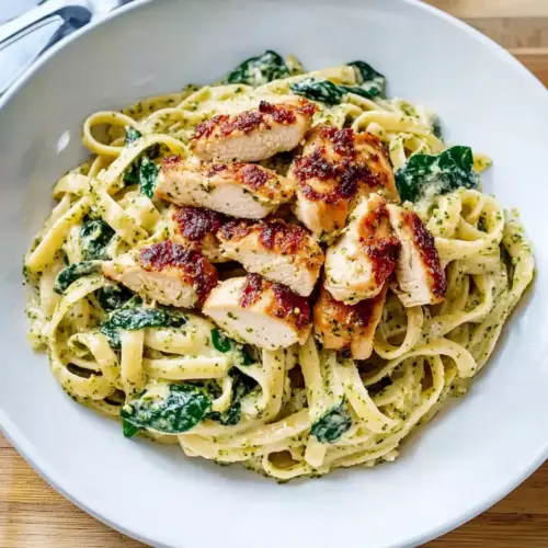 Simple Creamy Chicken Pesto Pasta with Spinach