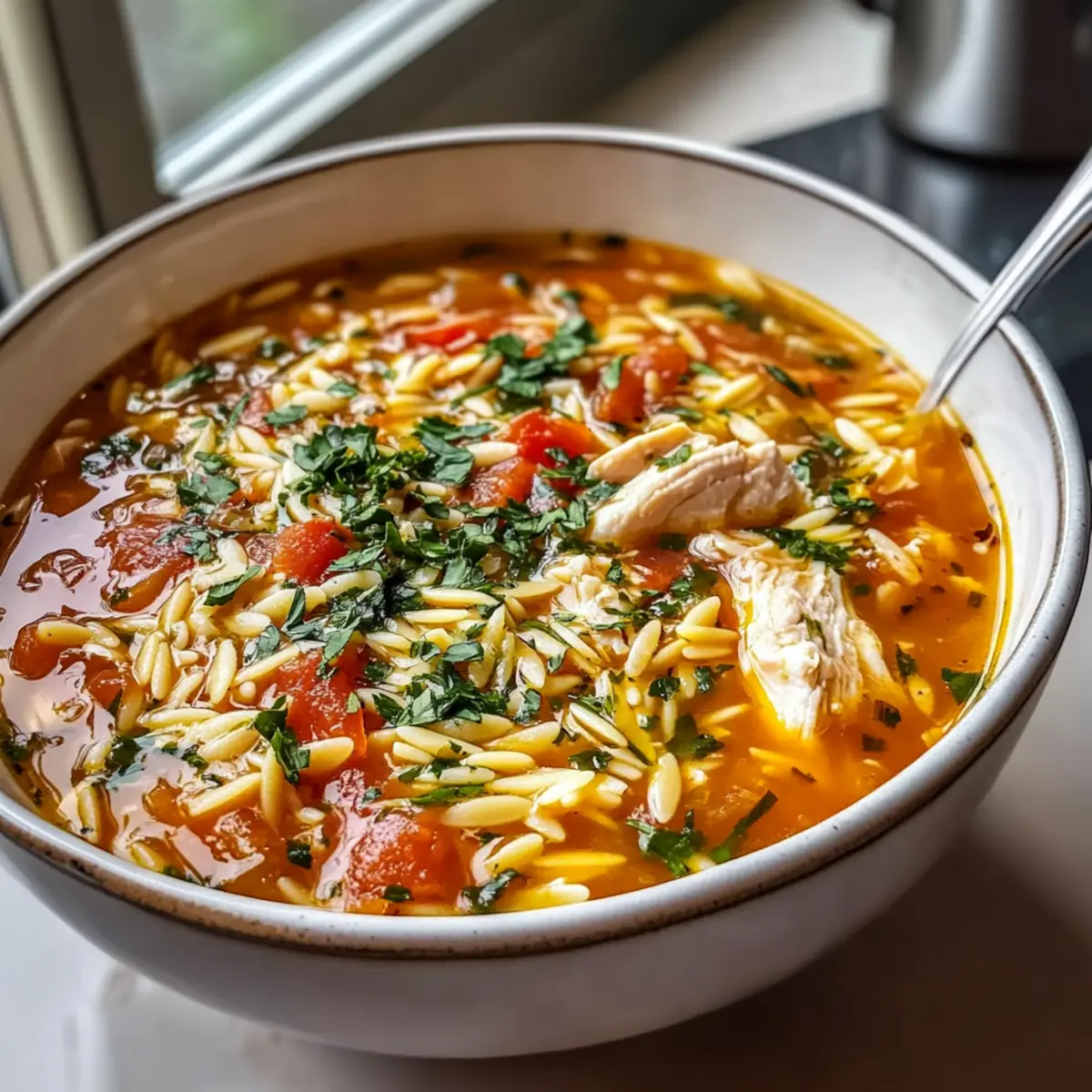 Warm Chicken Orzo Tomato Soup