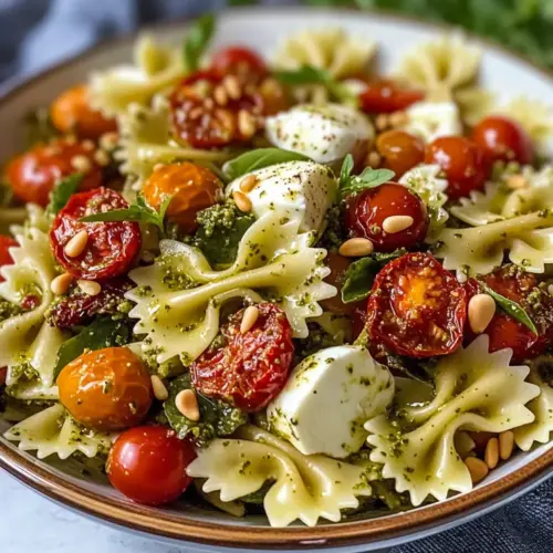 Mediterranean pasta salad with pesto