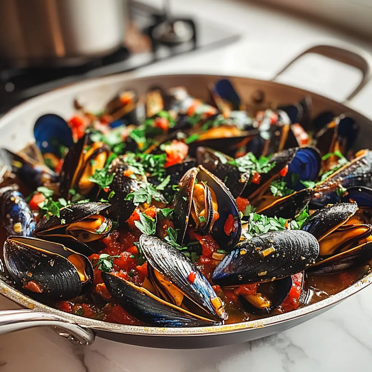 Mediterranean Garlic Mussel Skillet