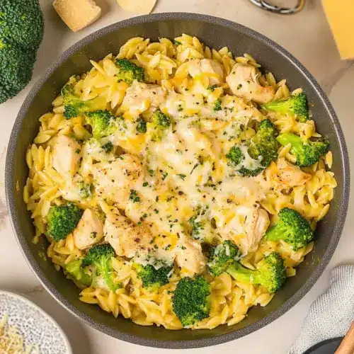 Broccoli Cheddar Orzo with Chicken