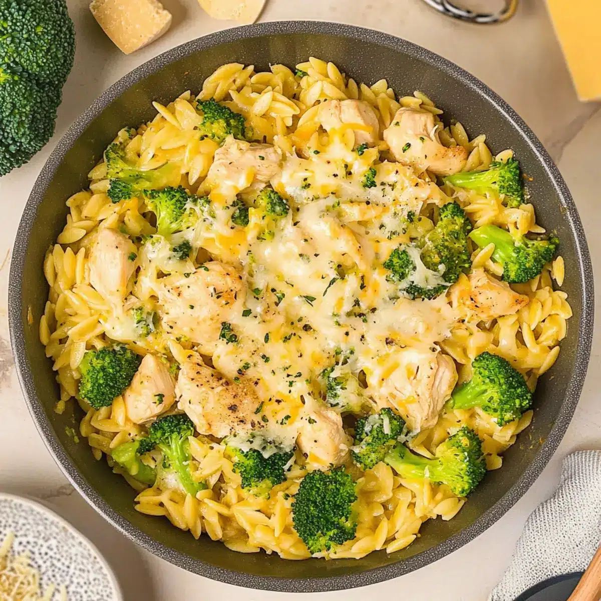 Broccoli Cheddar Orzo with Chicken