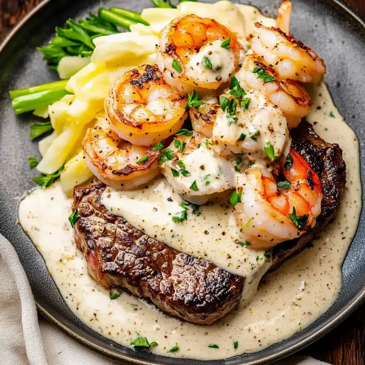Steak and Creamy Shrimp