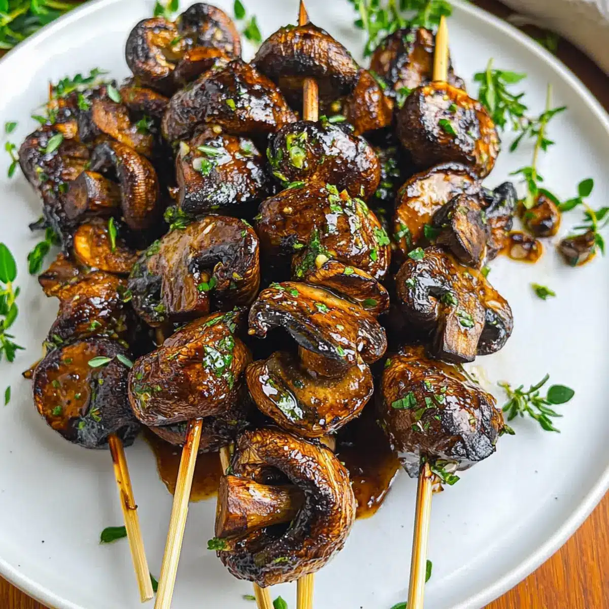 Balsamic Garlic Grilled Mushroom Skewers